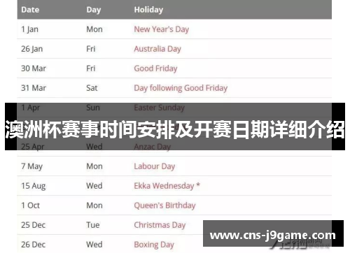 澳洲杯赛事时间安排及开赛日期详细介绍 澳洲杯赛事时间安排及开赛日期详细介绍